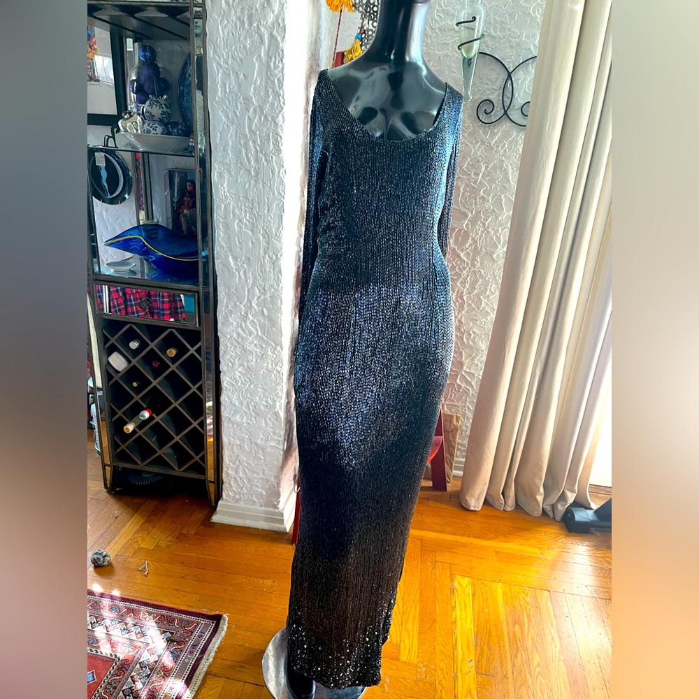 Vintage Sequin cocktail beaded dress size small/ medium gown burlesque showgirl
